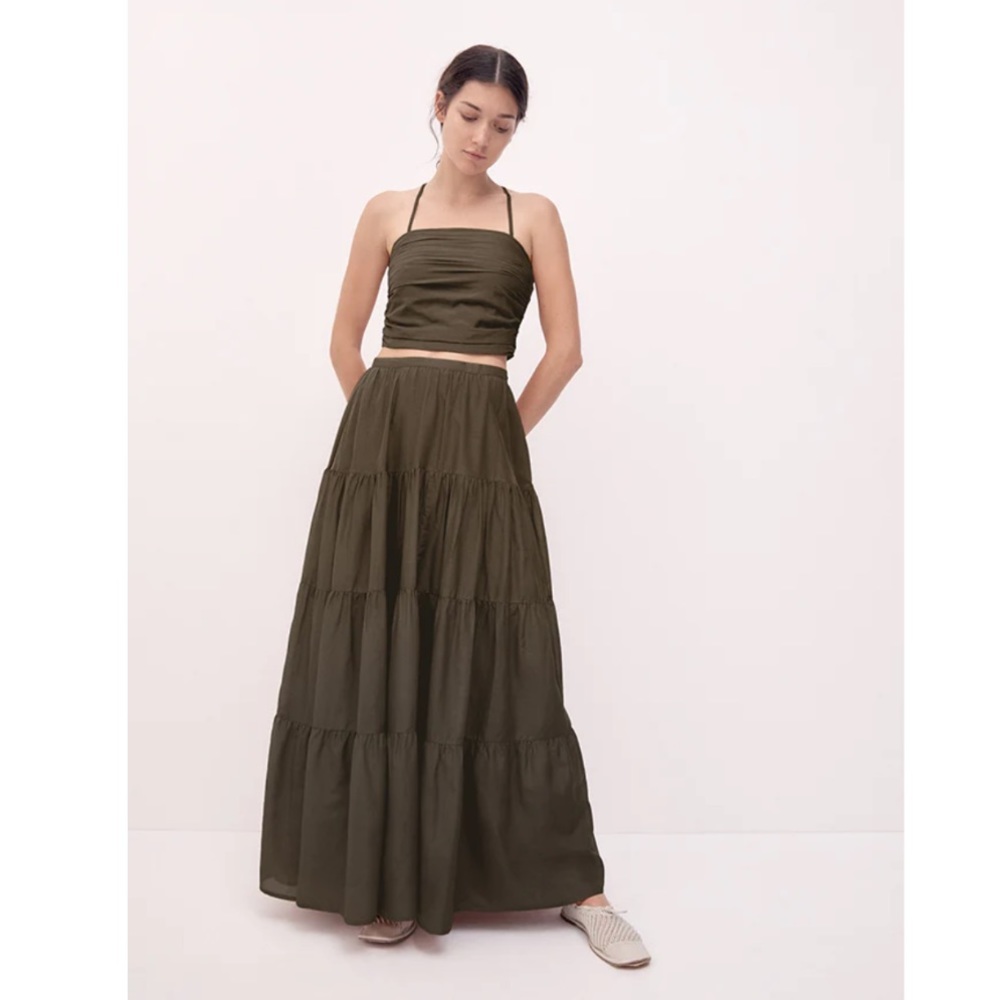 Bird & Knoll Xanthe Tiered Skirt In Military Green Size Xs
